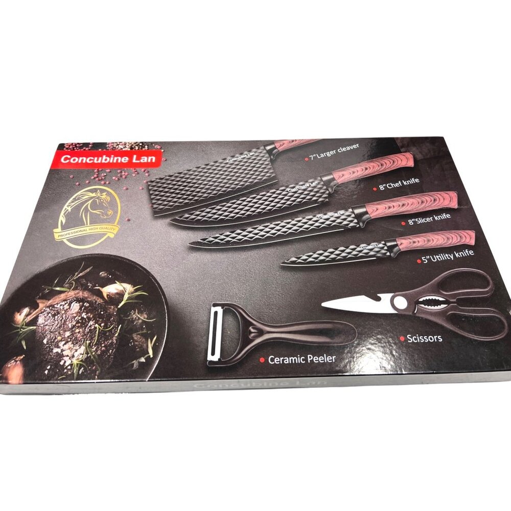New Concubine Lan 6-Piece Chefs Knife Set With Ceramic Peeler and Pro Scissors